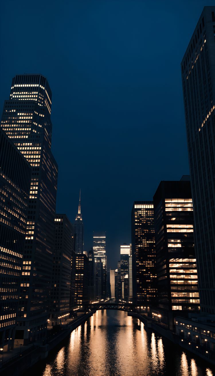 The Chicago skyline at dusk